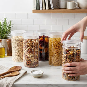 Pumtus kitchen pantry storage helps organize spices, nuts, and noodles.