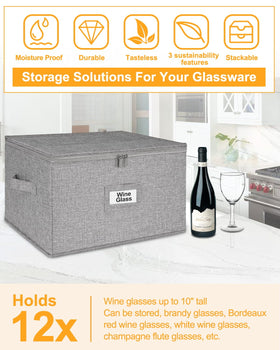 Punemi compact 12-compartment box holds up to 12 glasses for stacking.