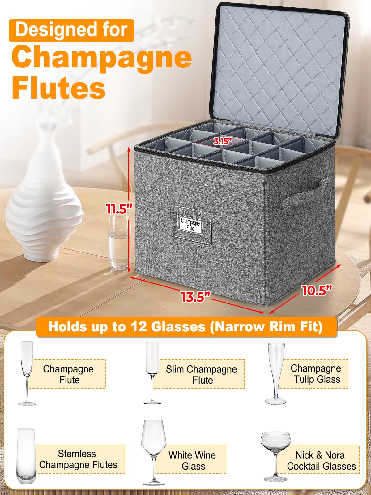 Punemi flute storage compartments demonstrate snug fit for up to 12 stems.