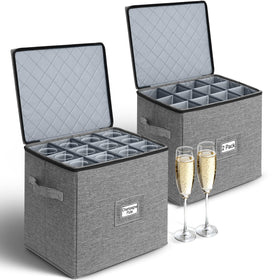 Punemi champagne flute storage container top view shows sturdy lid and compact organization.