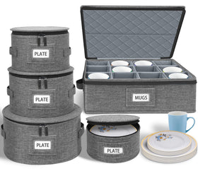 Punemi china storage 5-piece set with hard-shell sides protects dinnerware during moves.