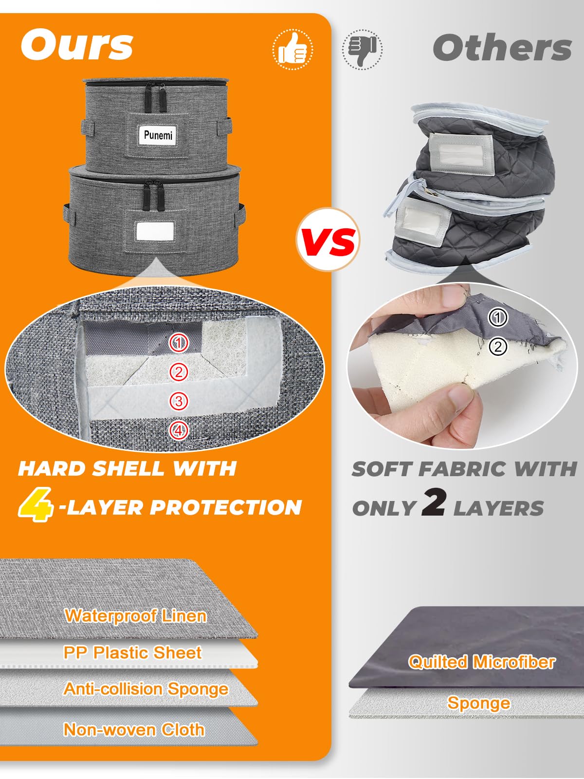 Punemi quilted lining provides cushioned protection against scratches during storage.