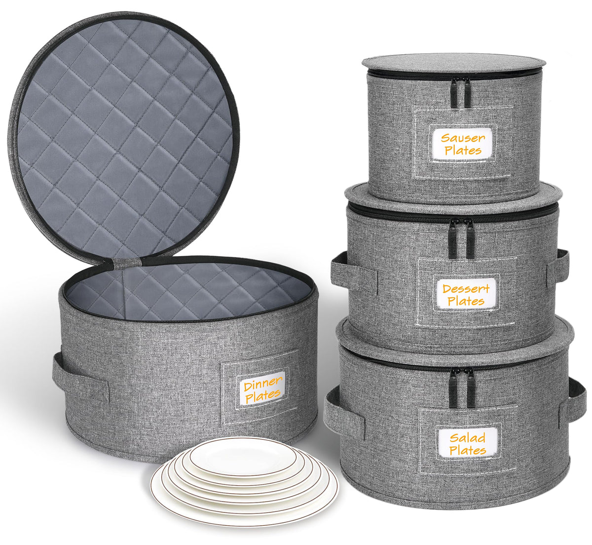 Punemi china storage container with top-loading access for easy plate retrieval.