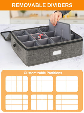 Punemi dish storage with soft quilted lining prevents friction on delicate items.