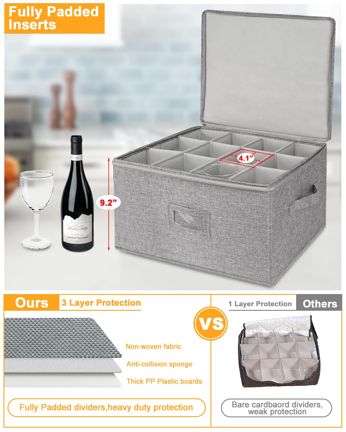 Punemi easy-grip design and zippers provide convenient access to stemware.