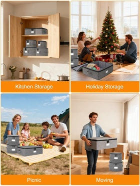 Punemi protective cover for moving keeps fragile dinnerware safe and organized.