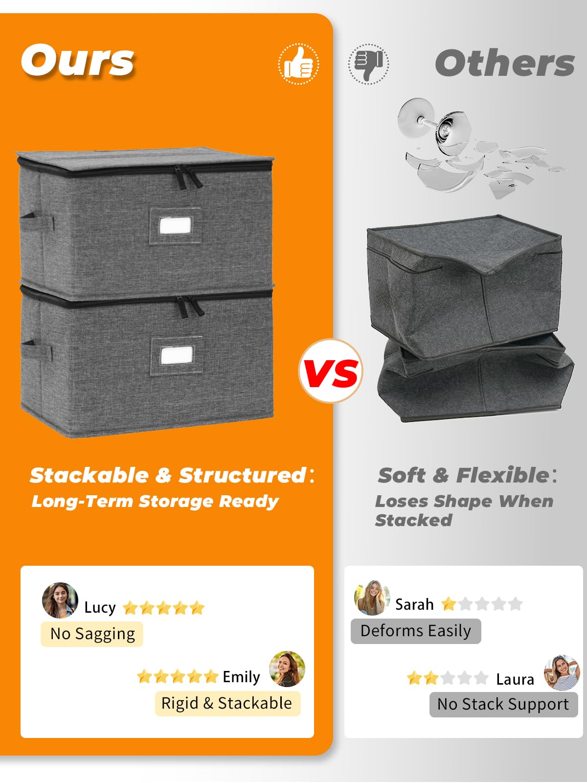 Punemi stemware storage container with padded dividers keeps glasses organized.