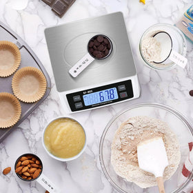 Puozult digital kitchen scale offers flexible power options for placement and use.