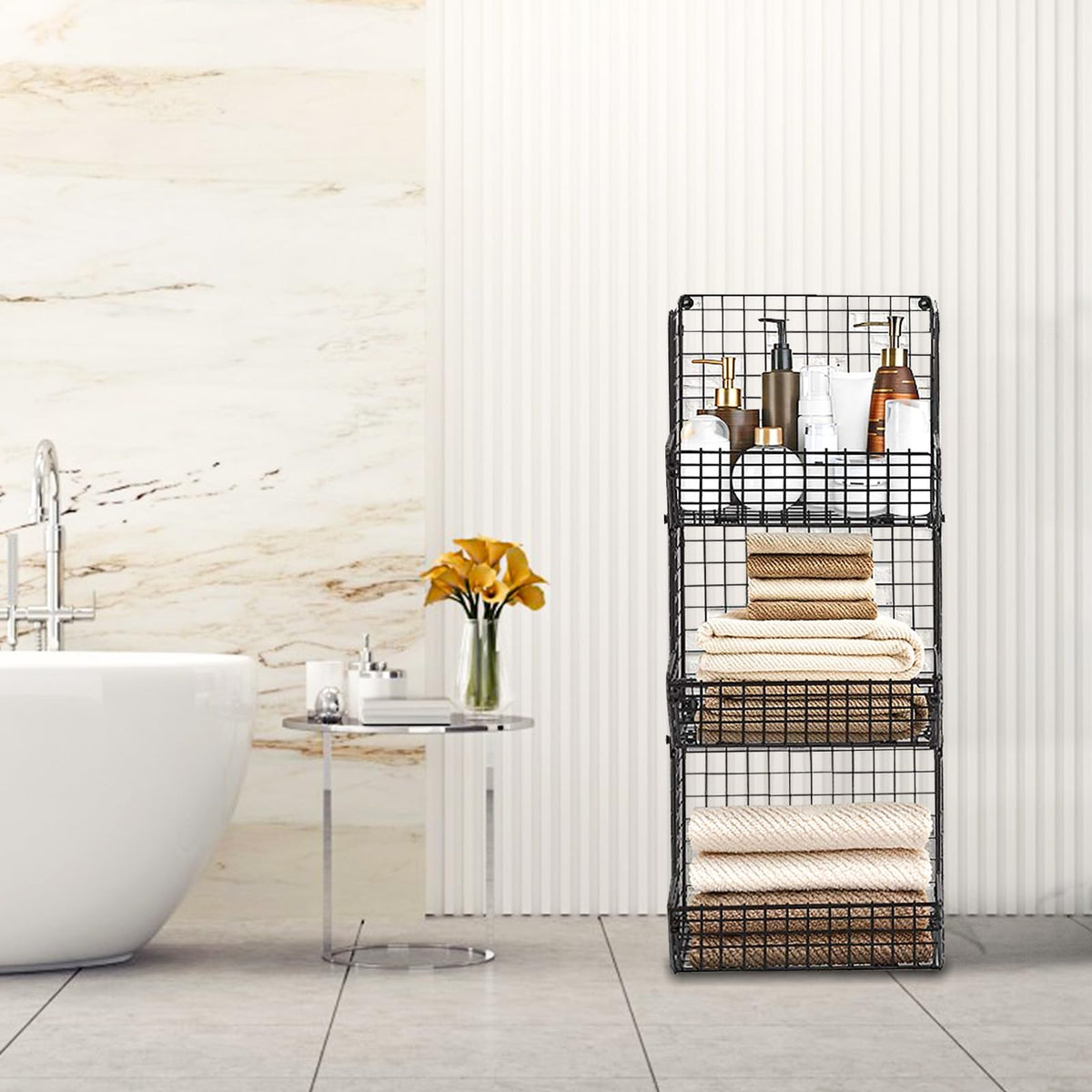 PUPPYCUTE metal basket organizer for kitchen keeps items tidy and visible.