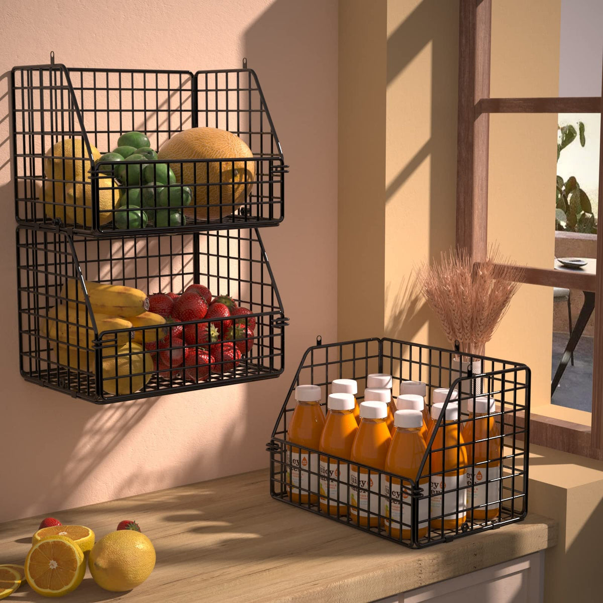 PUPPYCUTE 3-pack stackable baskets save space in closets and pantries.