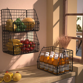 PUPPYCUTE 3-pack stackable baskets save space in closets and pantries.
