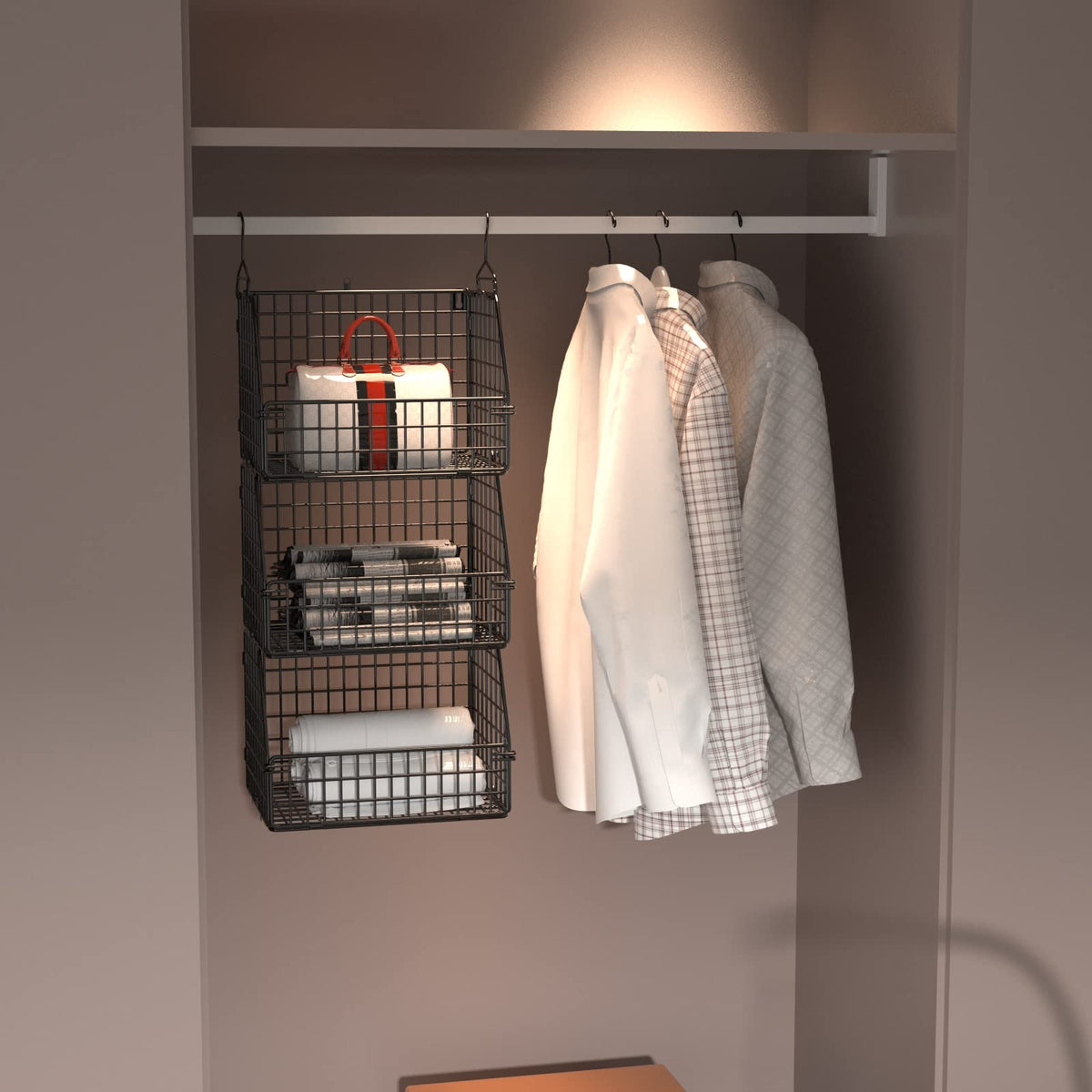 PUPPYCUTE stackable wire baskets for closet hanging and easy access