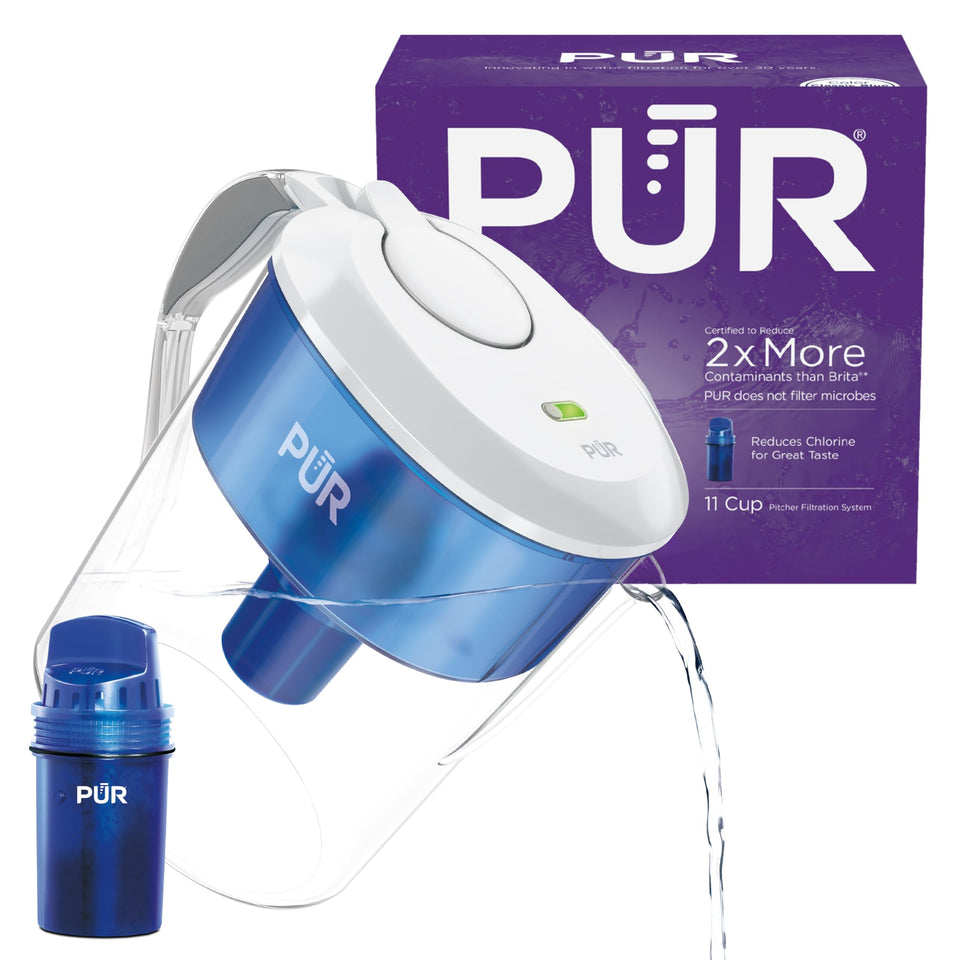 PUR 11-Cup Water Pitcher stored in fridge for quick, clean water.