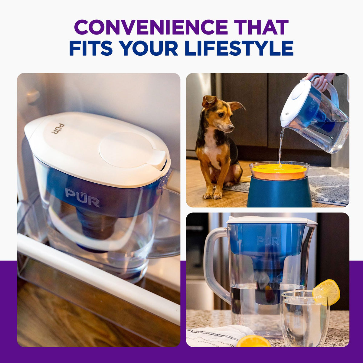 PUR 7-Cup pitcher compact design saves fridge and counter space.