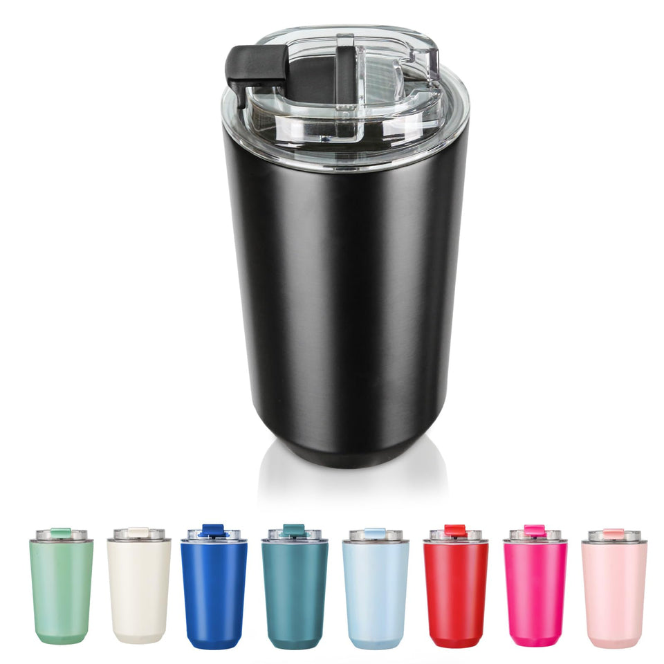 Puraville insulated tumbler with lid closed for spill-safe travel
