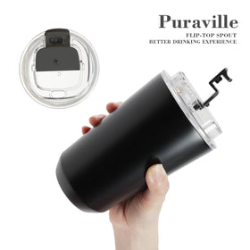 Puraville tumbler with hot beverage, ideal for warm mornings