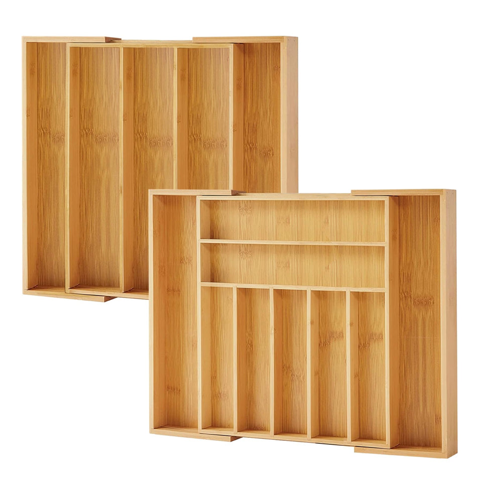 Purawood bamboo drawer organizer 2-pack keeps utensils neatly separated and accessible
