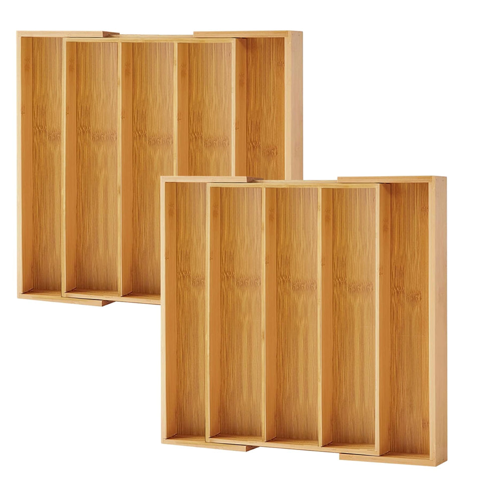 Purawood kitchen drawer organizer in a 3-slot layout for compact utensil storage