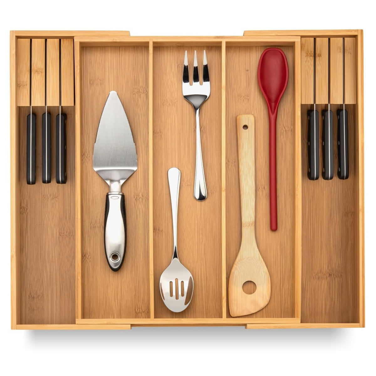 Purawood kitchen drawer organizer in-drawer setup keeps utensils neatly organized
