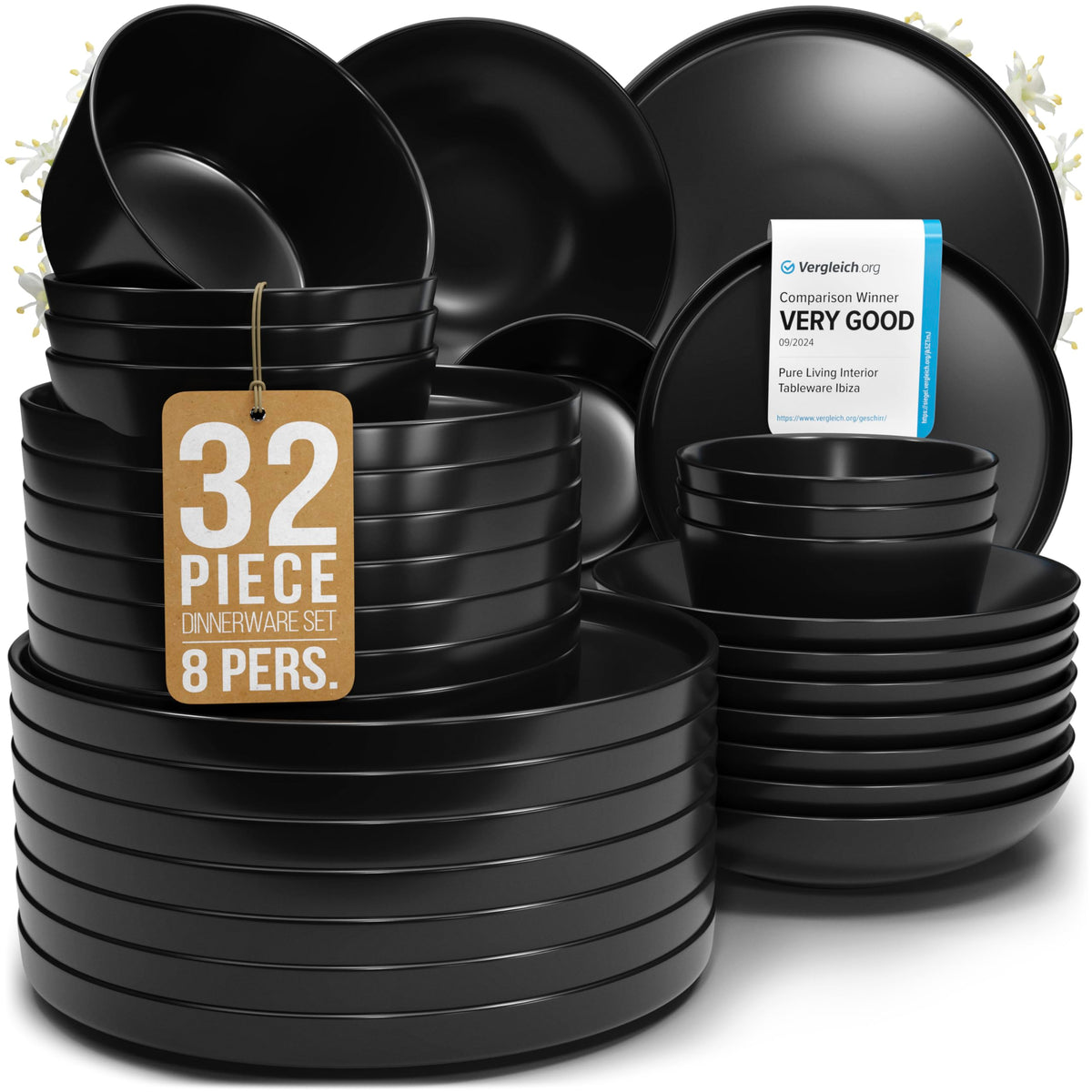 Pure Living Interior Design dinner plate in matte black for a chic table setting.