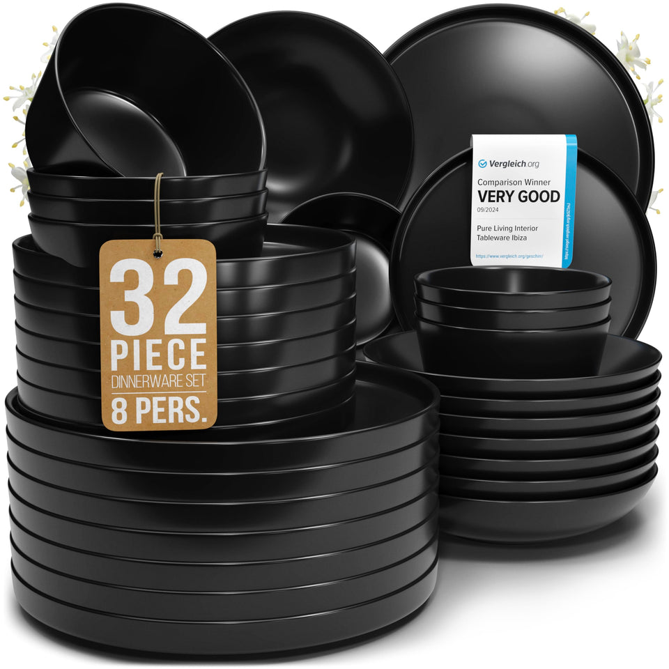 Pure Living Interior Design dinner plate in matte black for a chic table setting.