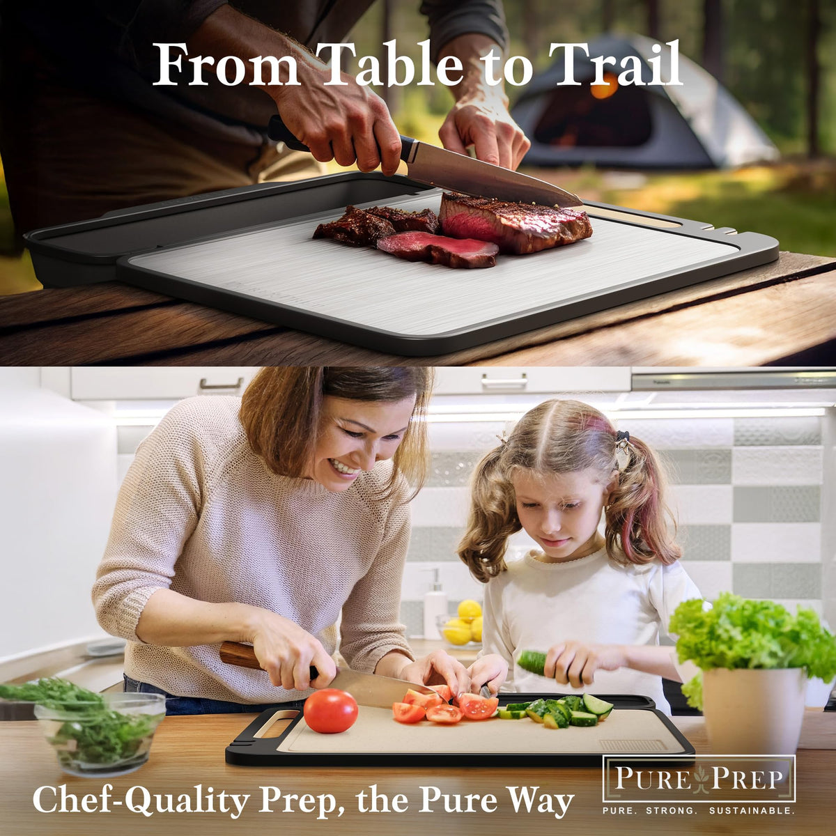 Pure Prep titanium cutting board large 16x11 for ample workspace