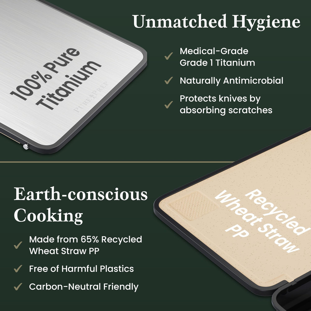 Pure Prep titanium cutting board meat-side surface for durable prep