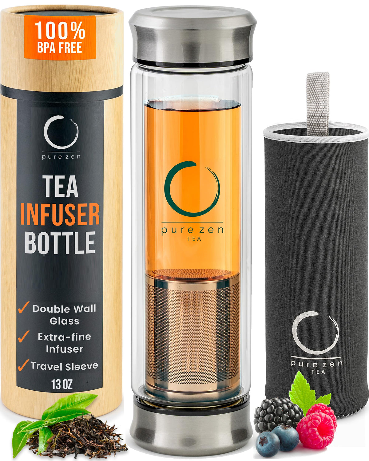 Pure Zen Tea Infuser Bottle on-the-go brewing with compact travel design