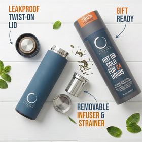 Pure Zen Tea Thermos cap leakproof blue with secure seal