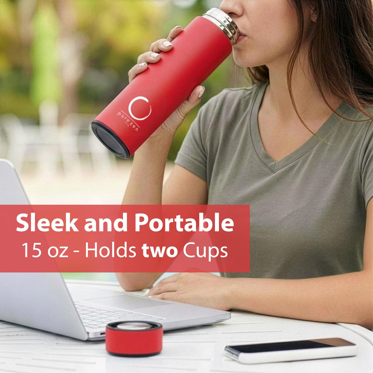 Pure Zen Tea Thermos cold infusion for a refreshing beverage on the go.