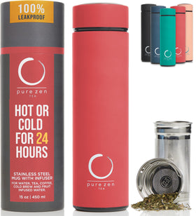 Pure Zen Tea Thermos infuser enables a rich long brew on the go.
