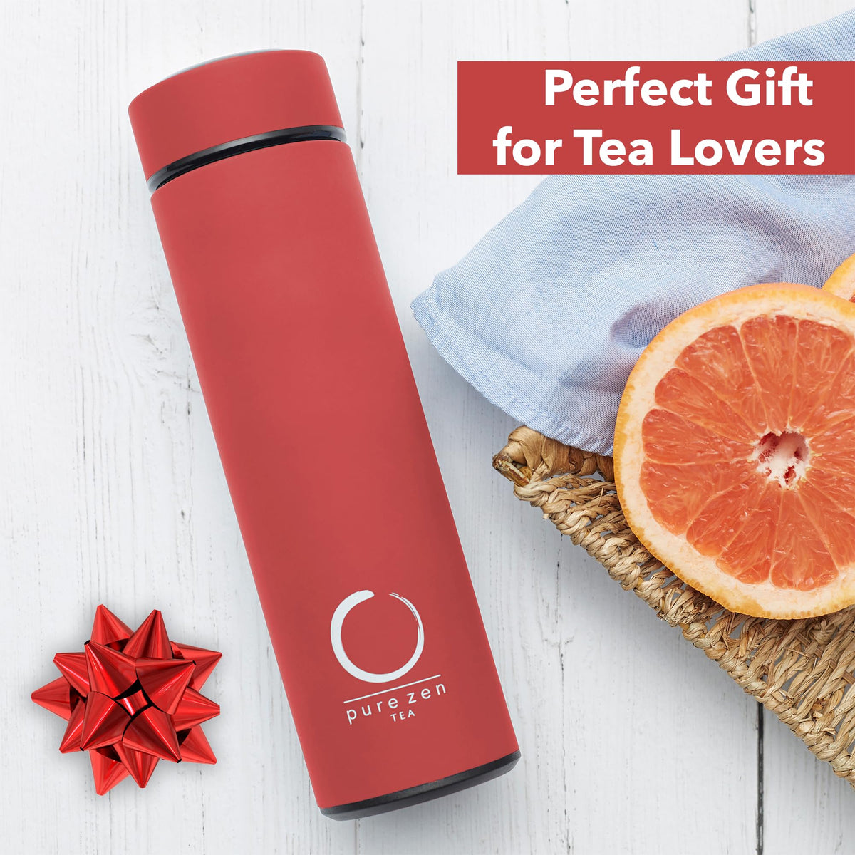 Pure Zen Tea Thermos 15oz red design for portable sipping.