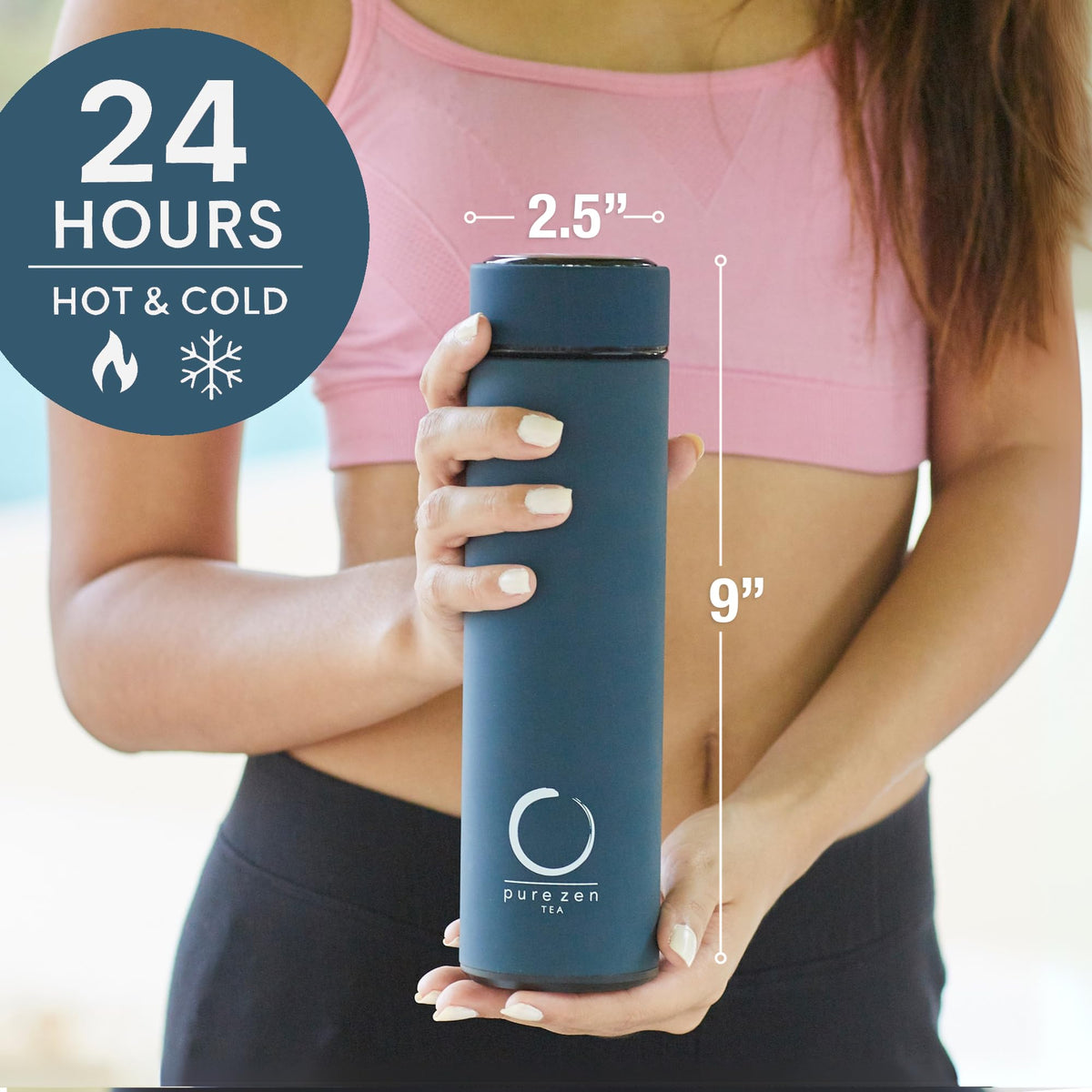 Pure Zen Tea Thermos stainless blue highlights durable steel body