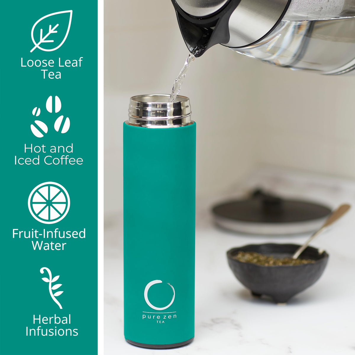 Pure Zen Tea stainless steel resists rust and staining.