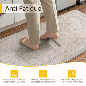 PureCozy kitchen mat beige stain-resistant surface wipes clean for everyday messes.