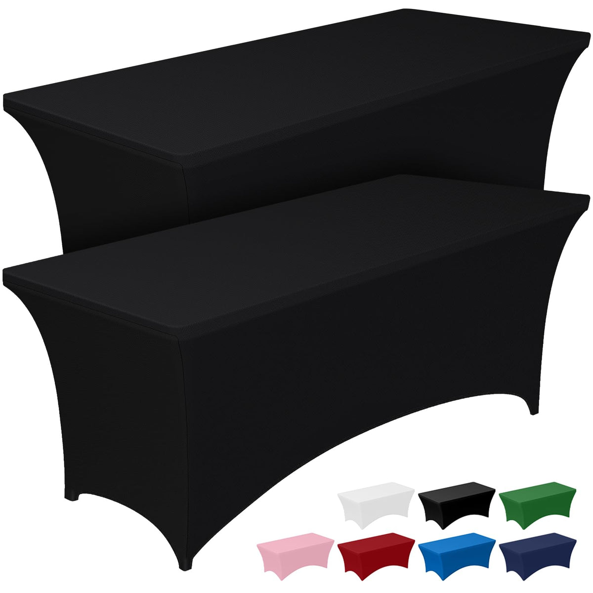 Pureegg 4ft spandex tablecloth in black offers a wrinkle-free, elegant look.