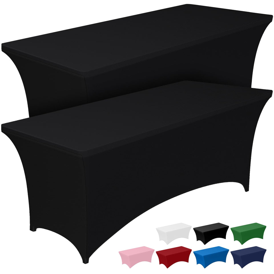 Pureegg 4ft spandex tablecloth in black offers a wrinkle-free, elegant look.