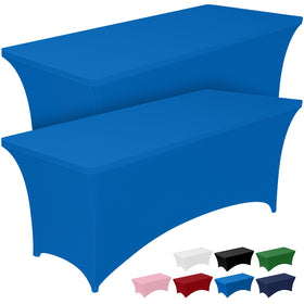 Pureegg 6ft spandex tablecloth folded, highlighting stretch fabric and reusable elegance.