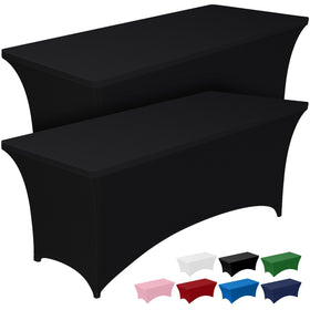 Pureegg 6ft spandex tablecloth bundle draped neatly for quick banquet setup.