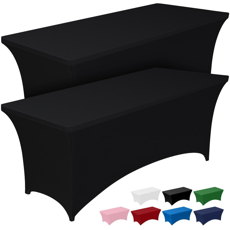 Pureegg 6ft spandex tablecloth bundle draped neatly for quick banquet setup.
