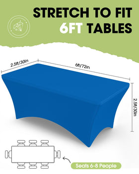 Pureegg 6ft spandex tablecloth fitted on table demonstrating snug, wrinkle-free look.