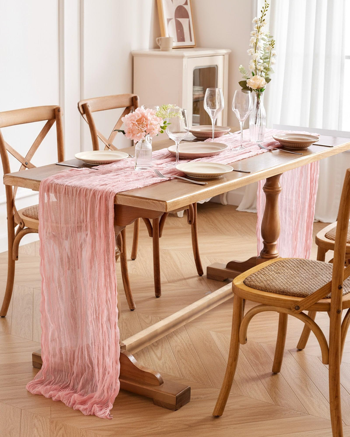 Pureegg dusty pink runner creates soft ambience for baby showers and celebrations.