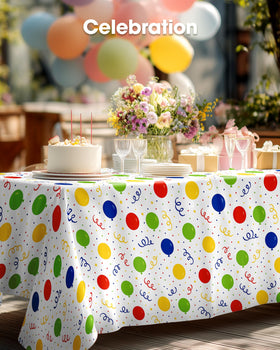 Pureegg birthday decor table cover supports quick decorating and cleanup.