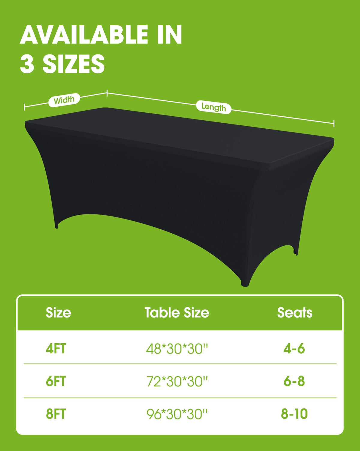 Pureegg black tablecloth folded for easy storage and quick setup.