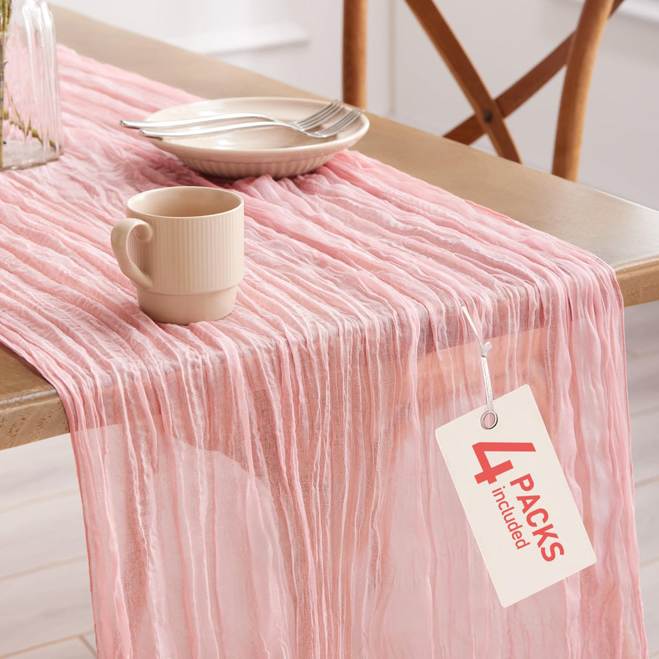 Pureegg cheesecloth table runner offers a 120-inch drape for refined wedding table setups.
