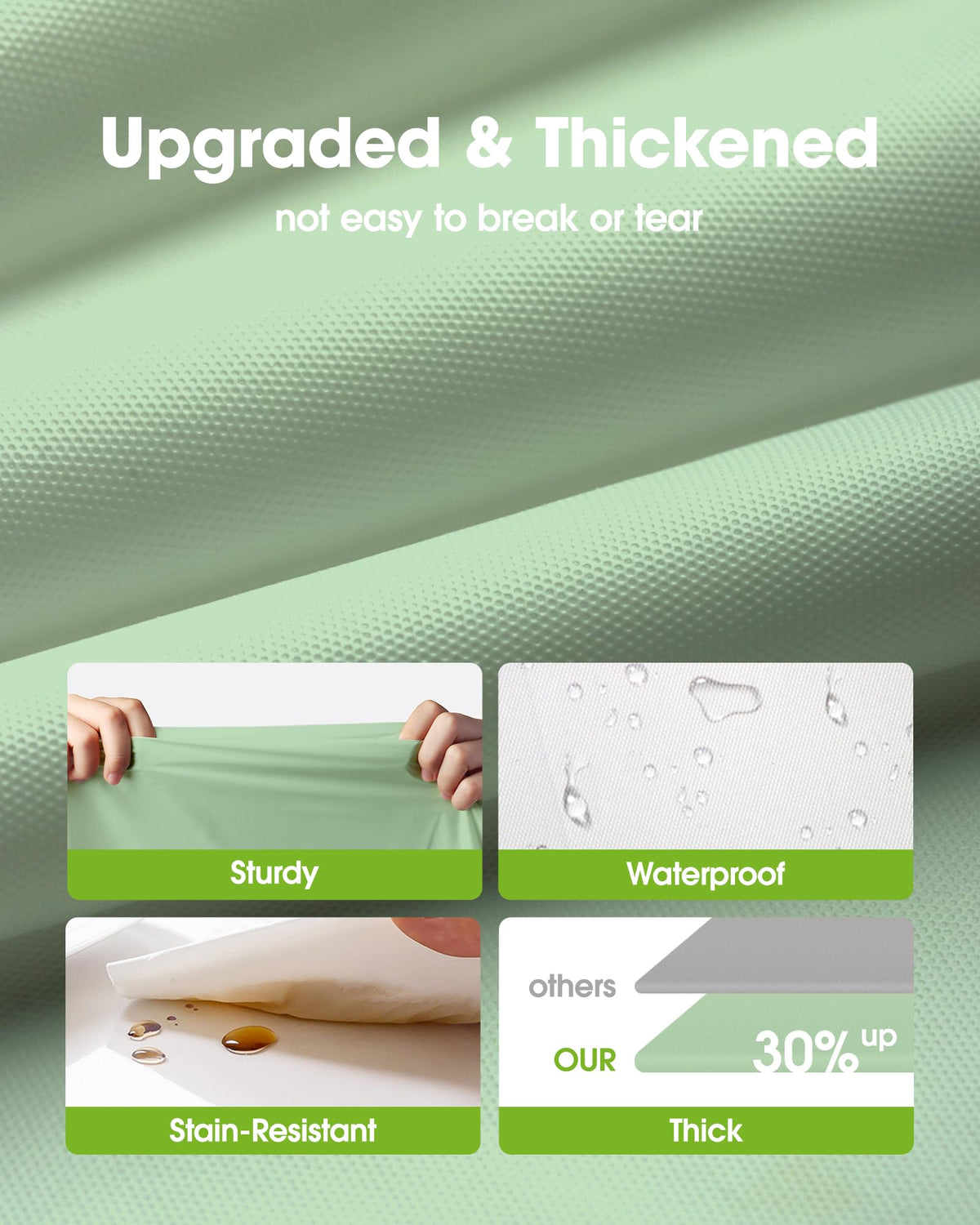 Pureegg disposable tablecloth closeup material highlights sturdy, tear-resistant PEVA for everyday use.
