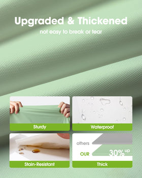 Pureegg disposable tablecloth closeup material highlights sturdy, tear-resistant PEVA for everyday use.