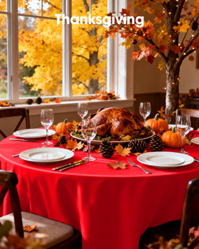 Pureegg durable, leakproof red tablecloth protecting tables during gatherings.