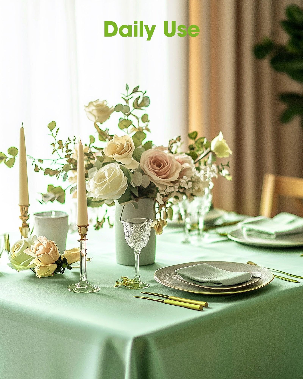 Pureegg sage-green tablecloth set for Easter party decor