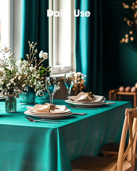 Pureegg teal rectangle tablecloth used for Easter celebrations